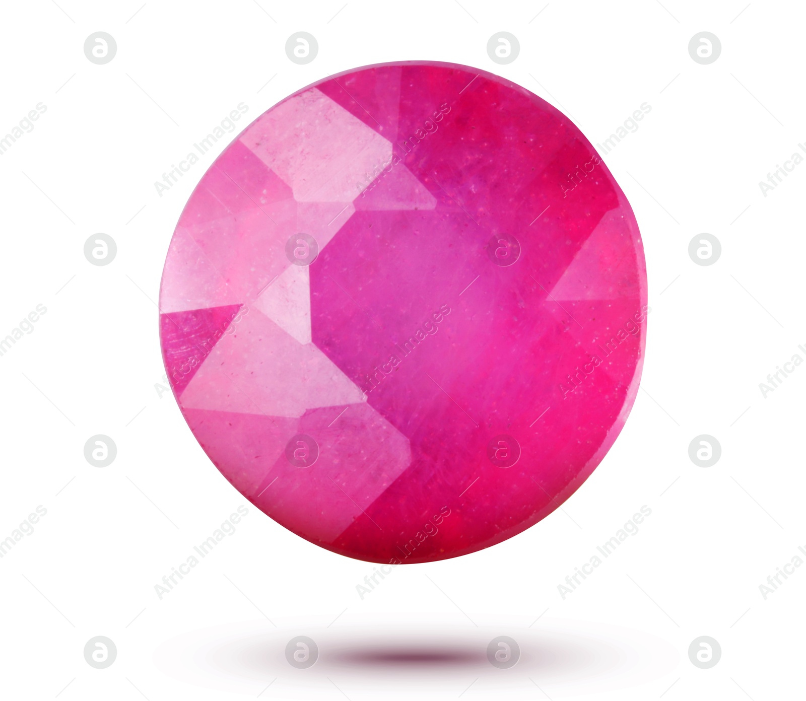 Image of Pink shiny gemstone in air on white background