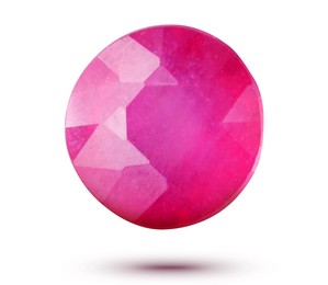 Image of Pink shiny gemstone in air on white background