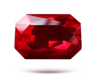 Image of Red shiny gemstone in air on white background