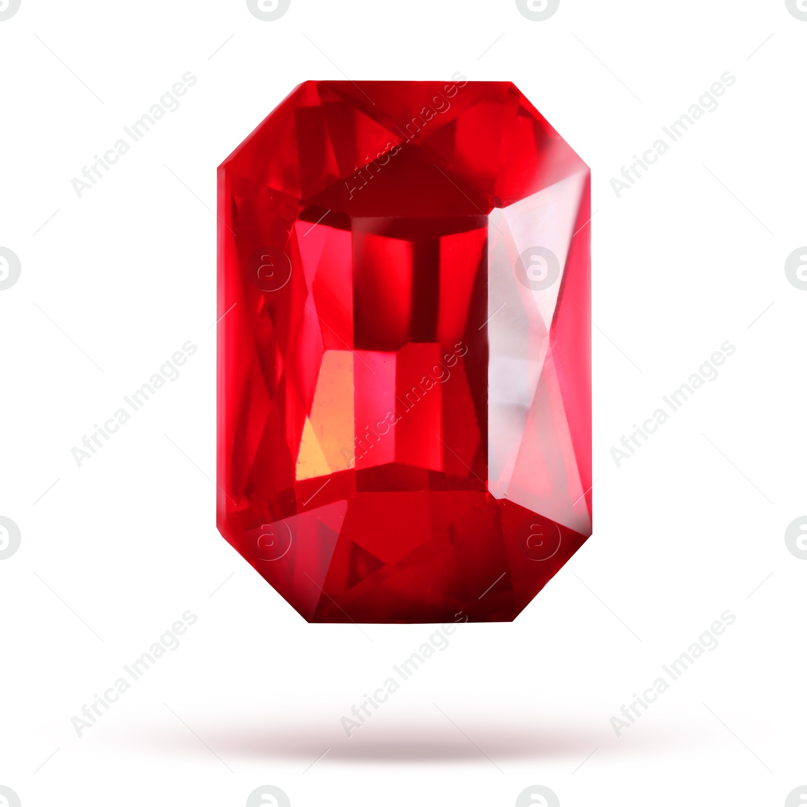 Image of Red shiny gemstone in air on white background