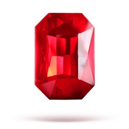 Image of Red shiny gemstone in air on white background