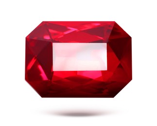 Image of Red shiny gemstone in air on white background