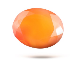 Image of Orange shiny gemstone in air on white background