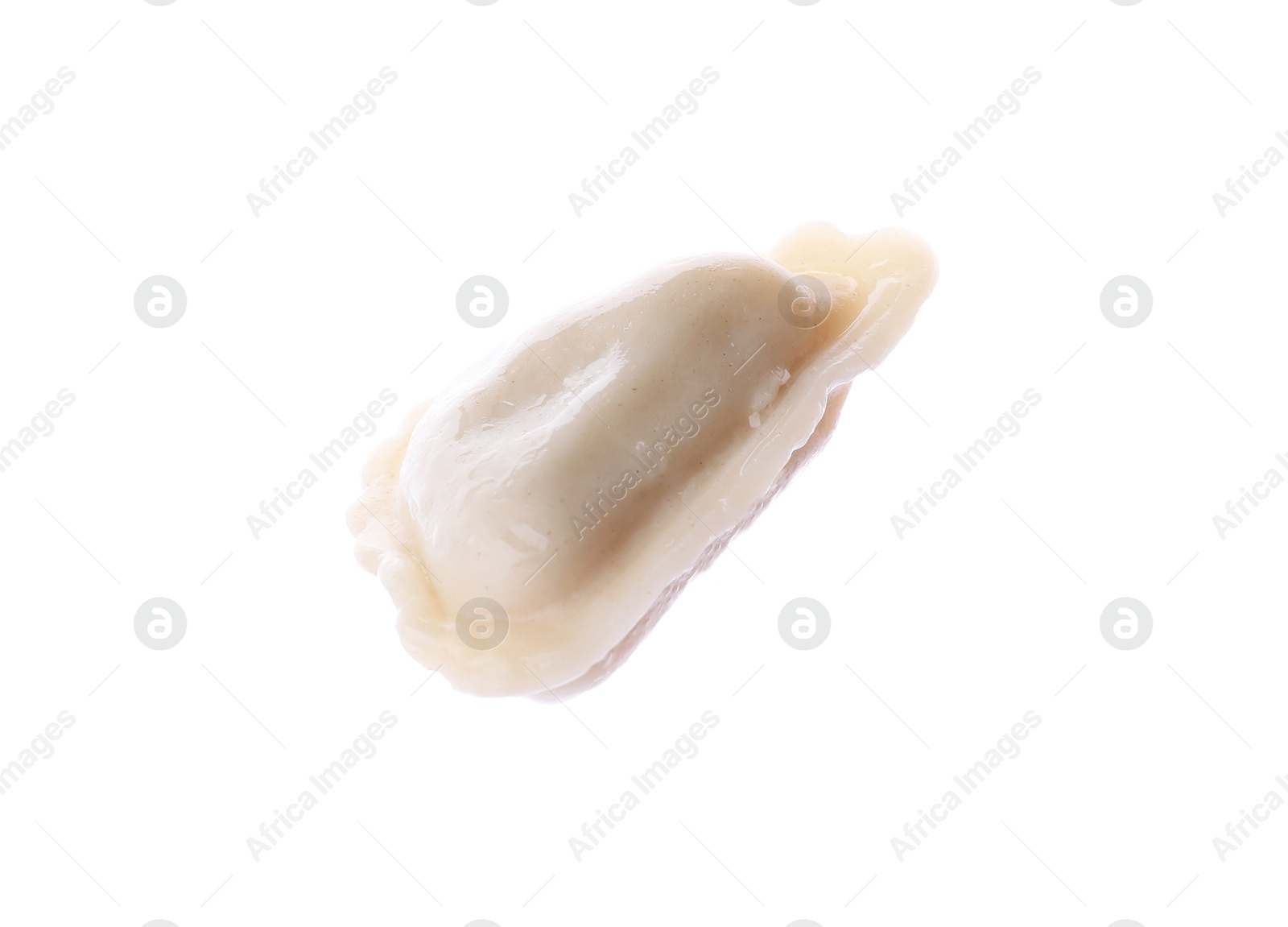 Photo of One dumpling (varenyk) with tasty filling isolated on white