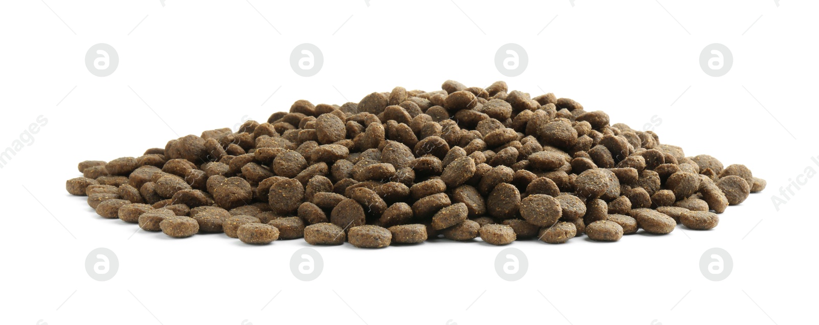 Photo of Pile of pet food isolated on white