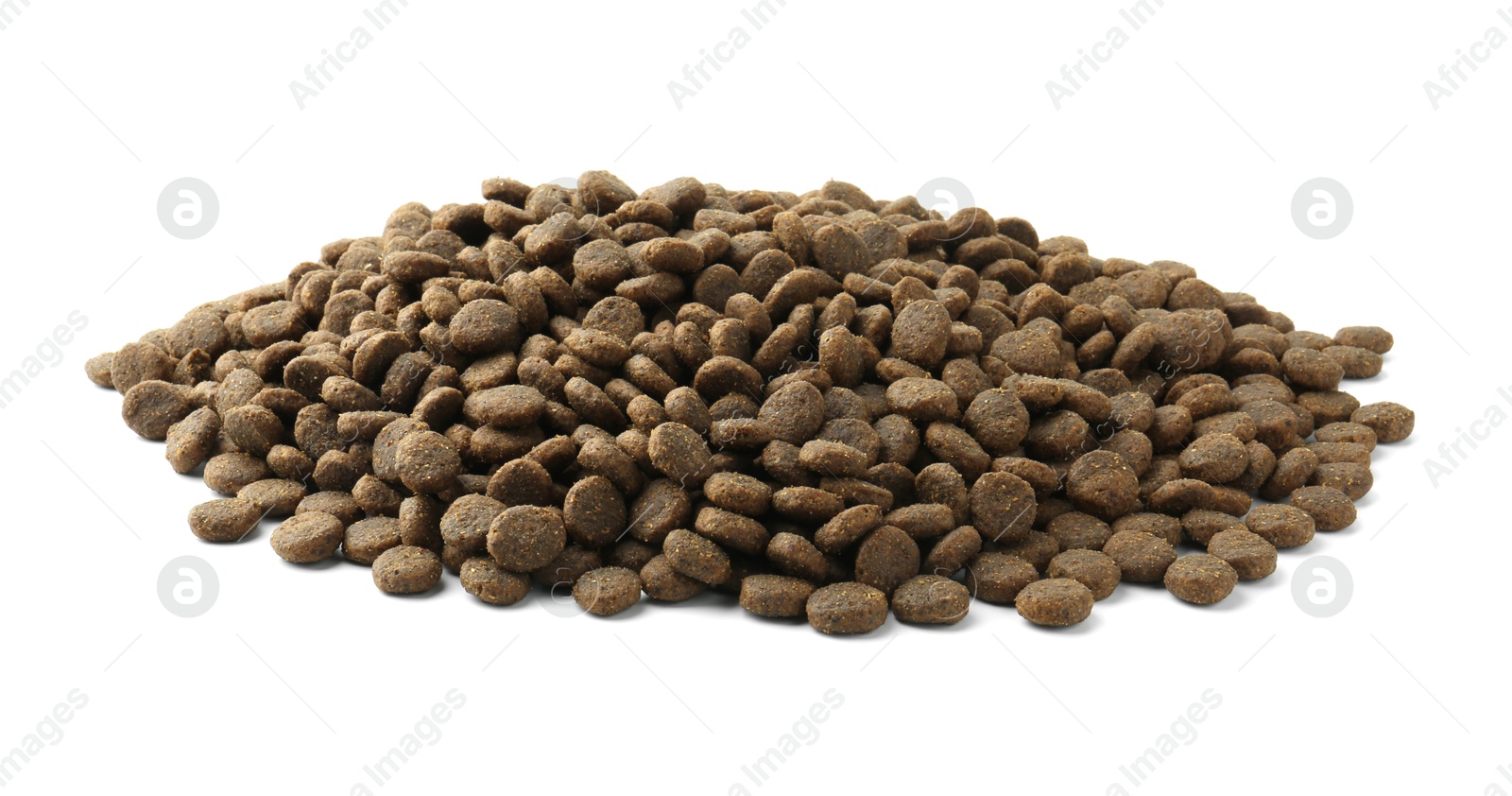 Photo of Pile of pet food isolated on white