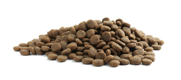 Photo of Pile of pet food isolated on white