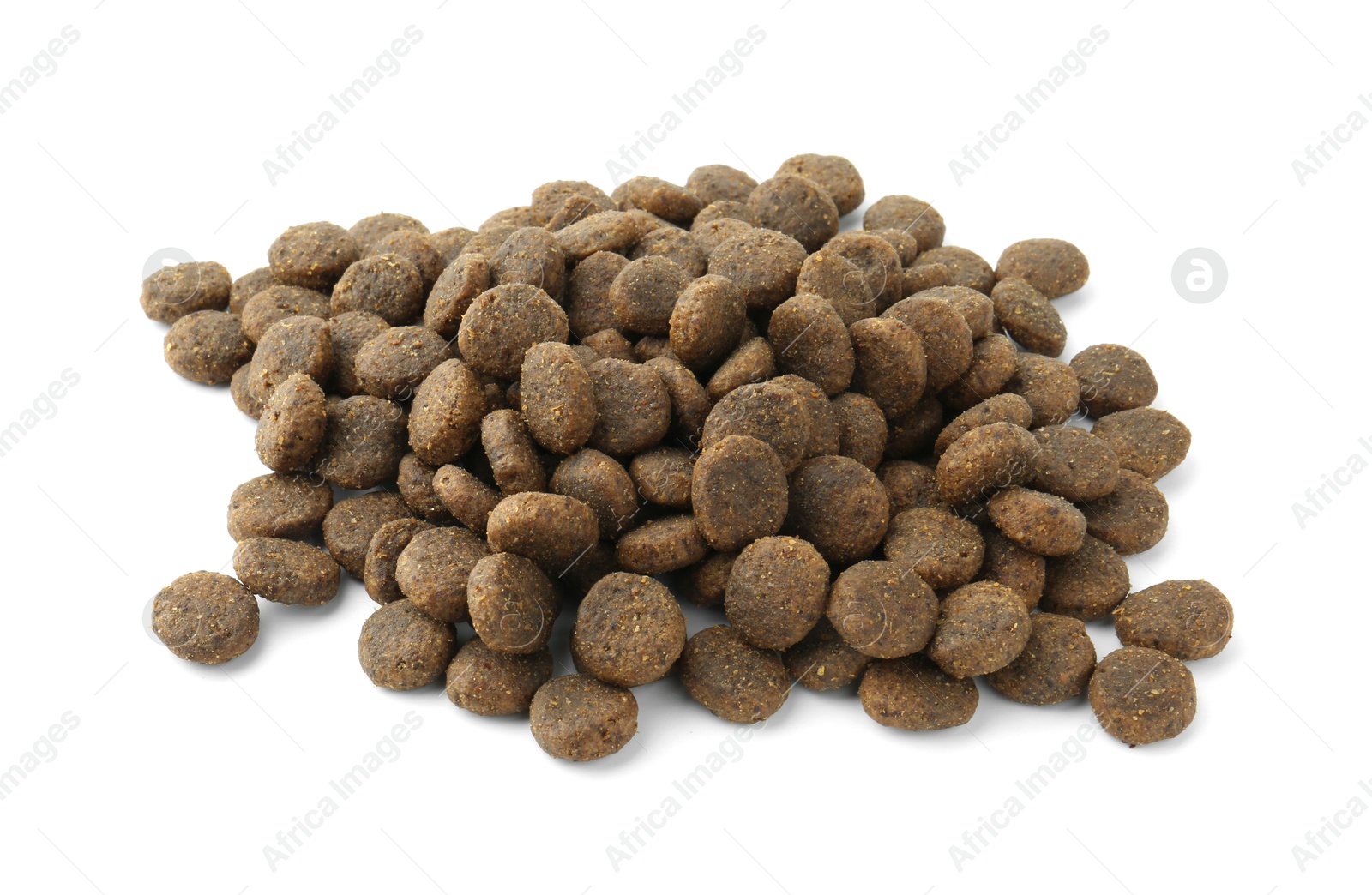 Photo of Pile of pet food isolated on white