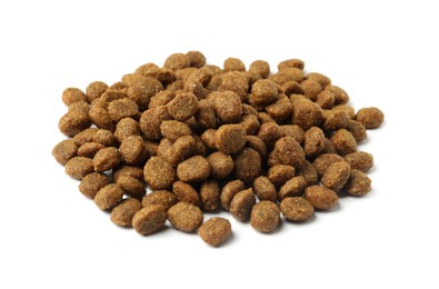 Dry pet food granules isolated on white