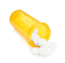 Photo of Medical bottle with antibiotic pills isolated on white