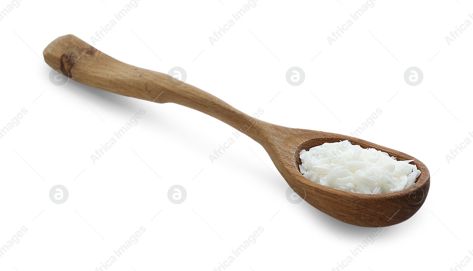 Photo of Soy wax in spoon isolated on white