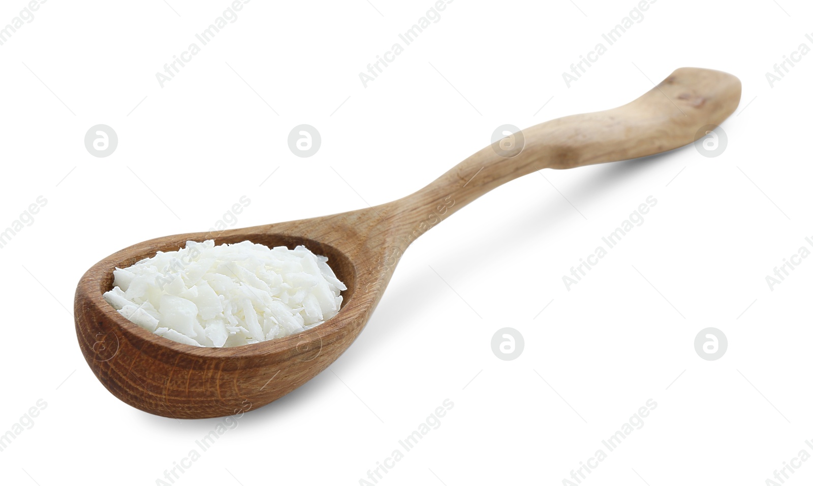 Photo of Soy wax in spoon isolated on white