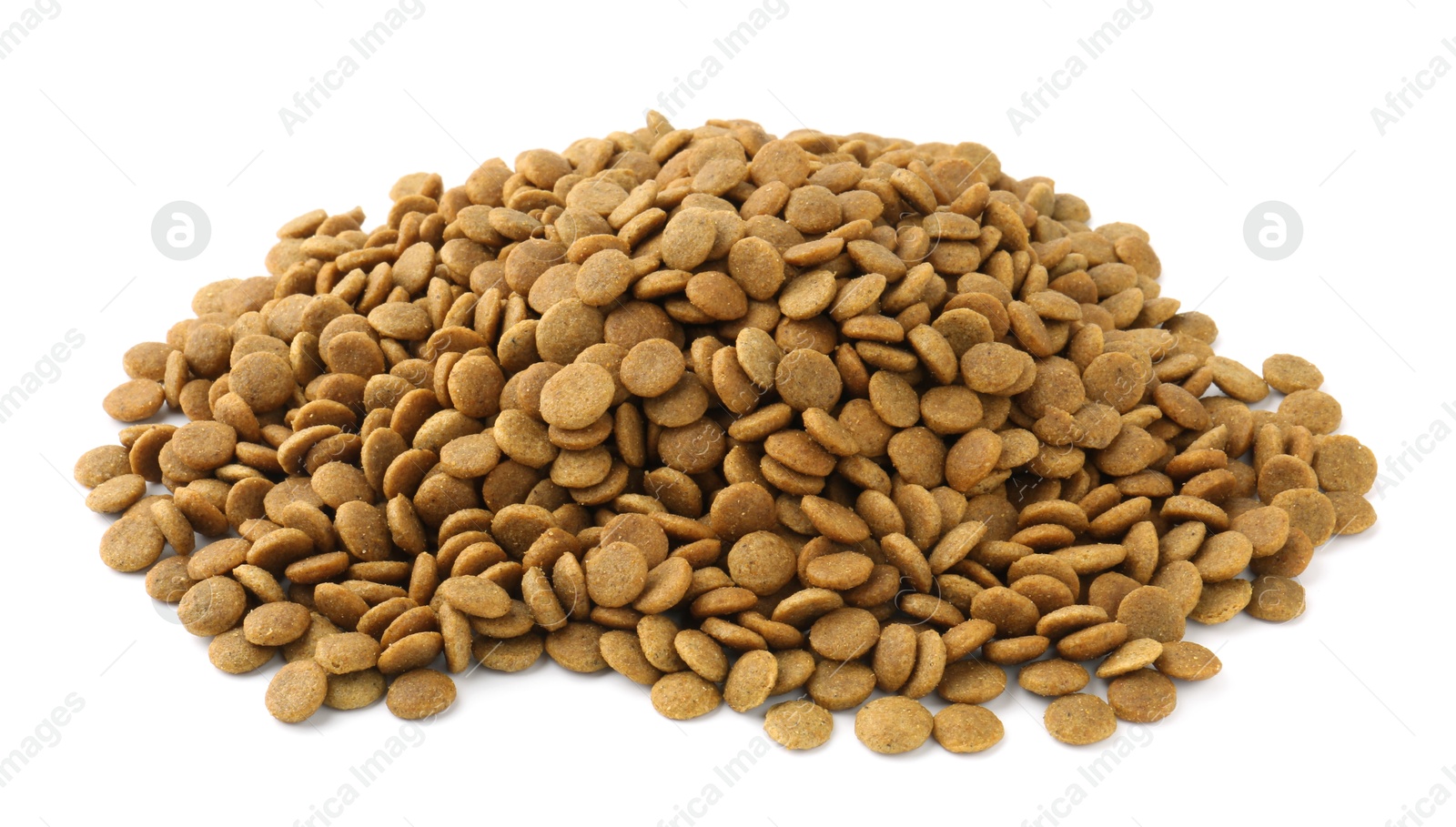 Photo of Pile of pet food isolated on white