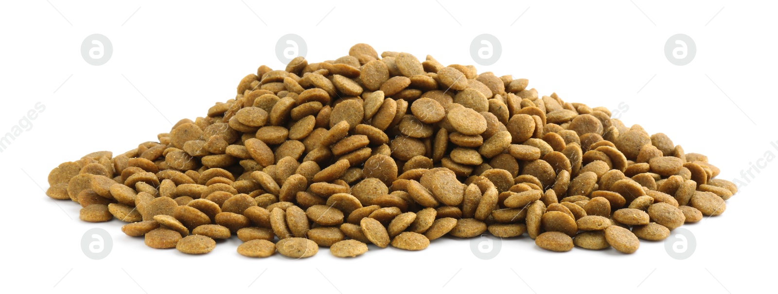 Photo of Pile of pet food isolated on white