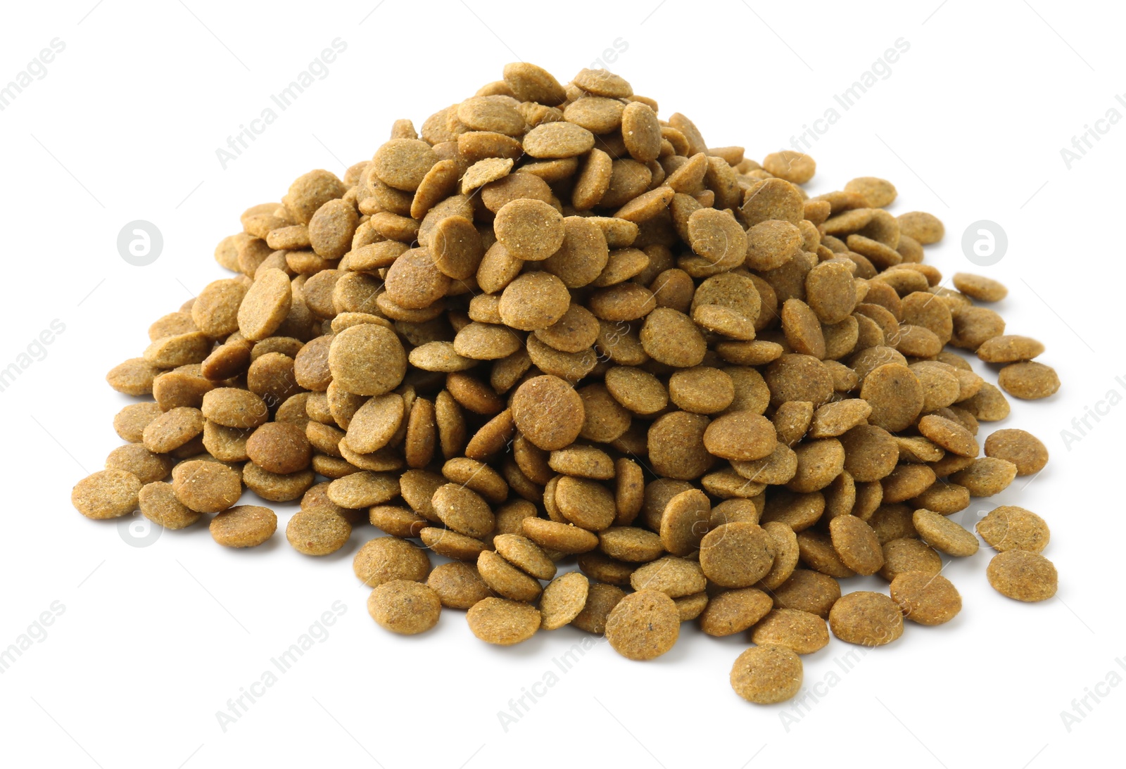 Photo of Pile of pet food isolated on white