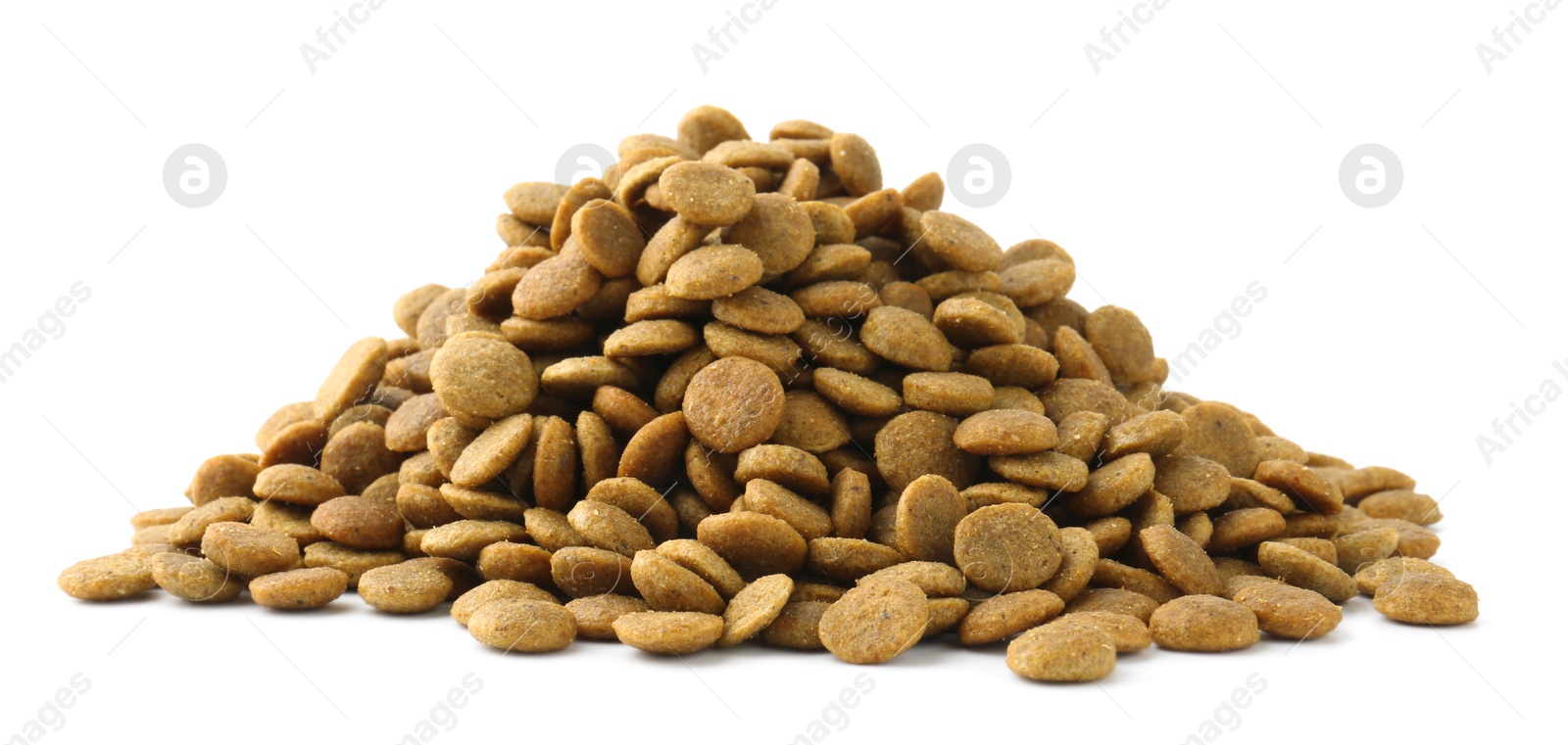 Photo of Pile of pet food isolated on white