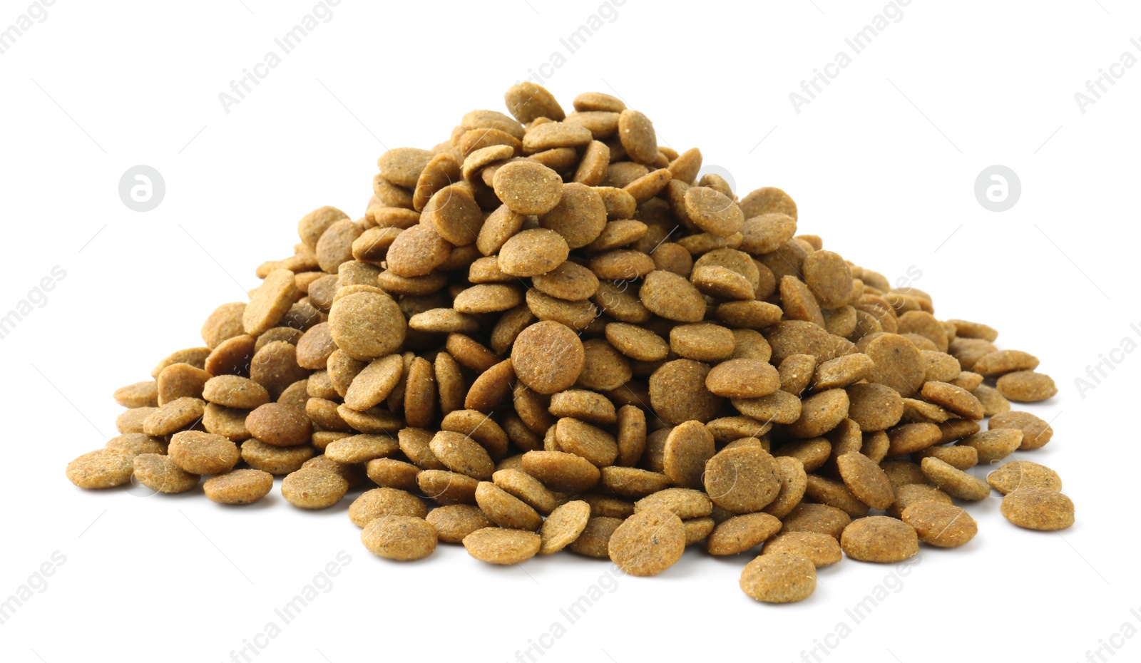 Photo of Pile of pet food isolated on white