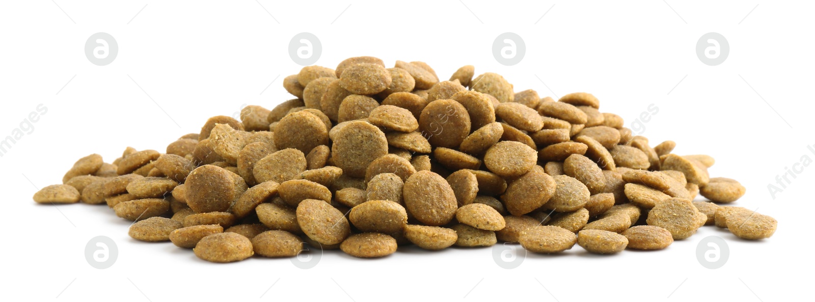 Photo of Pile of pet food isolated on white