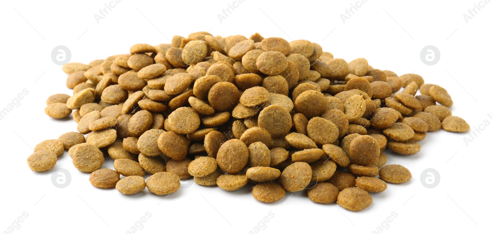 Photo of Pile of pet food isolated on white