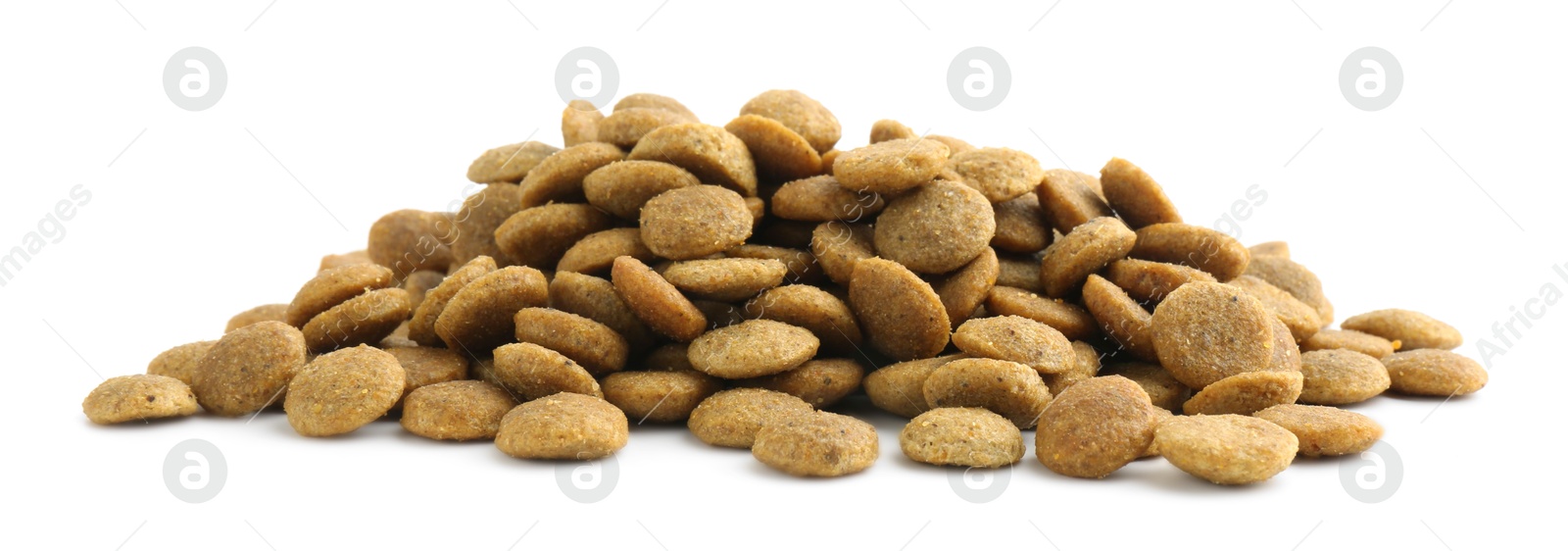 Photo of Pile of pet food isolated on white