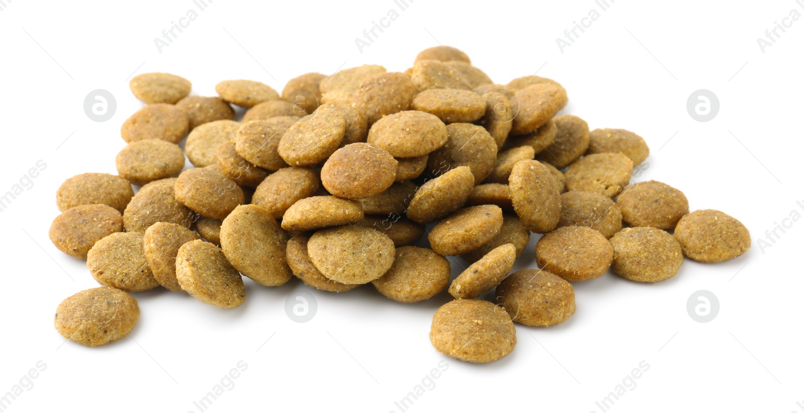 Photo of Pile of pet food isolated on white