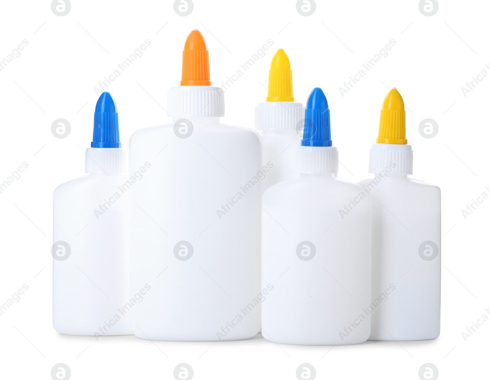 Photo of Many bottles of glue isolated on white