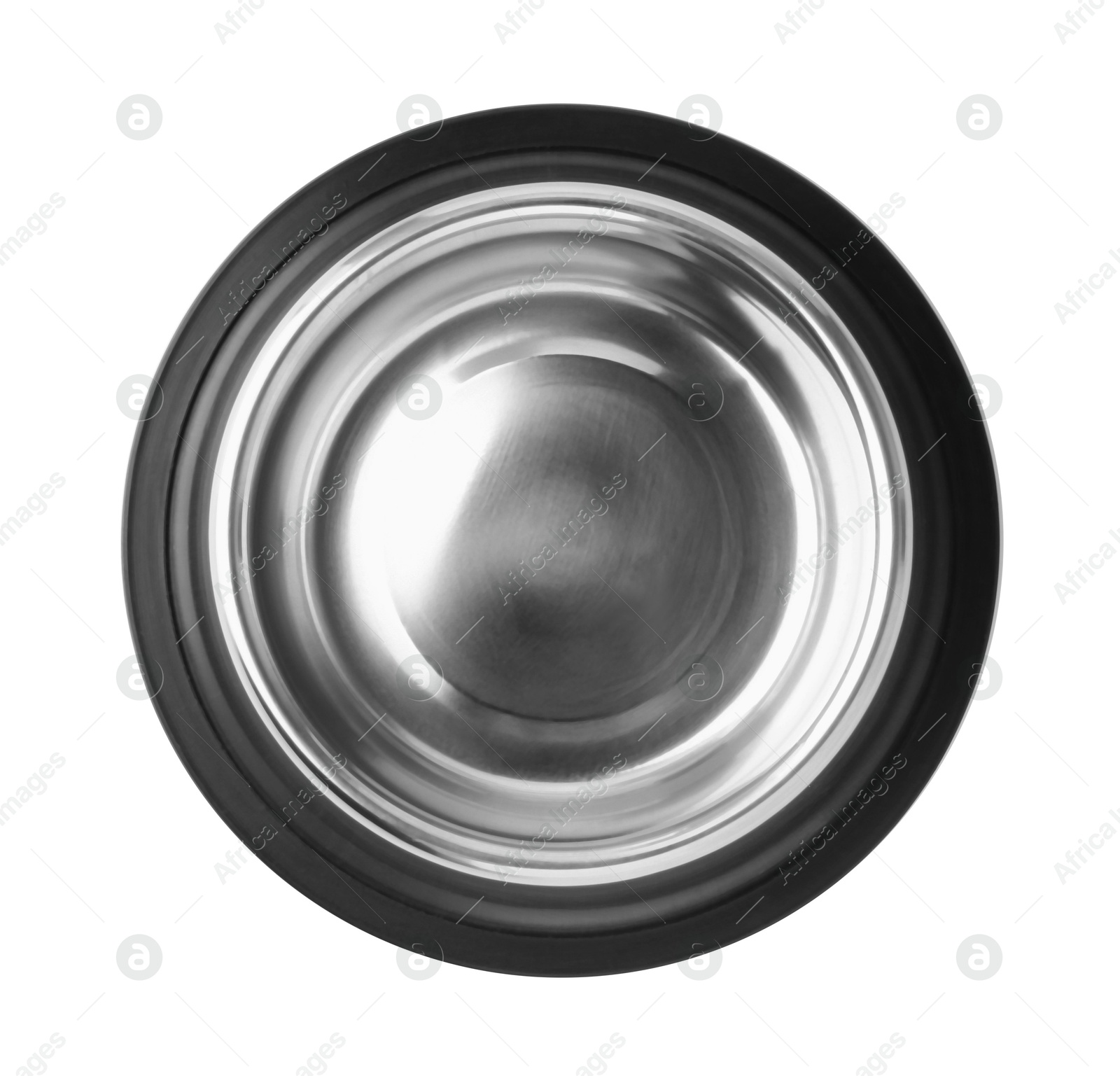 Photo of Empty feeding bowl for pet food isolated on white, top view