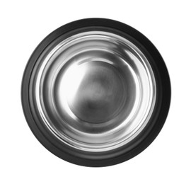 Photo of Empty feeding bowl for pet food isolated on white, top view