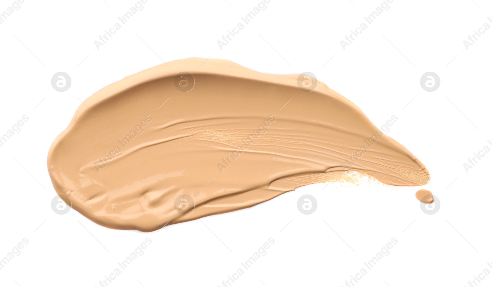 Photo of Skin foundation isolated on white, top view. Sample of cosmetic product