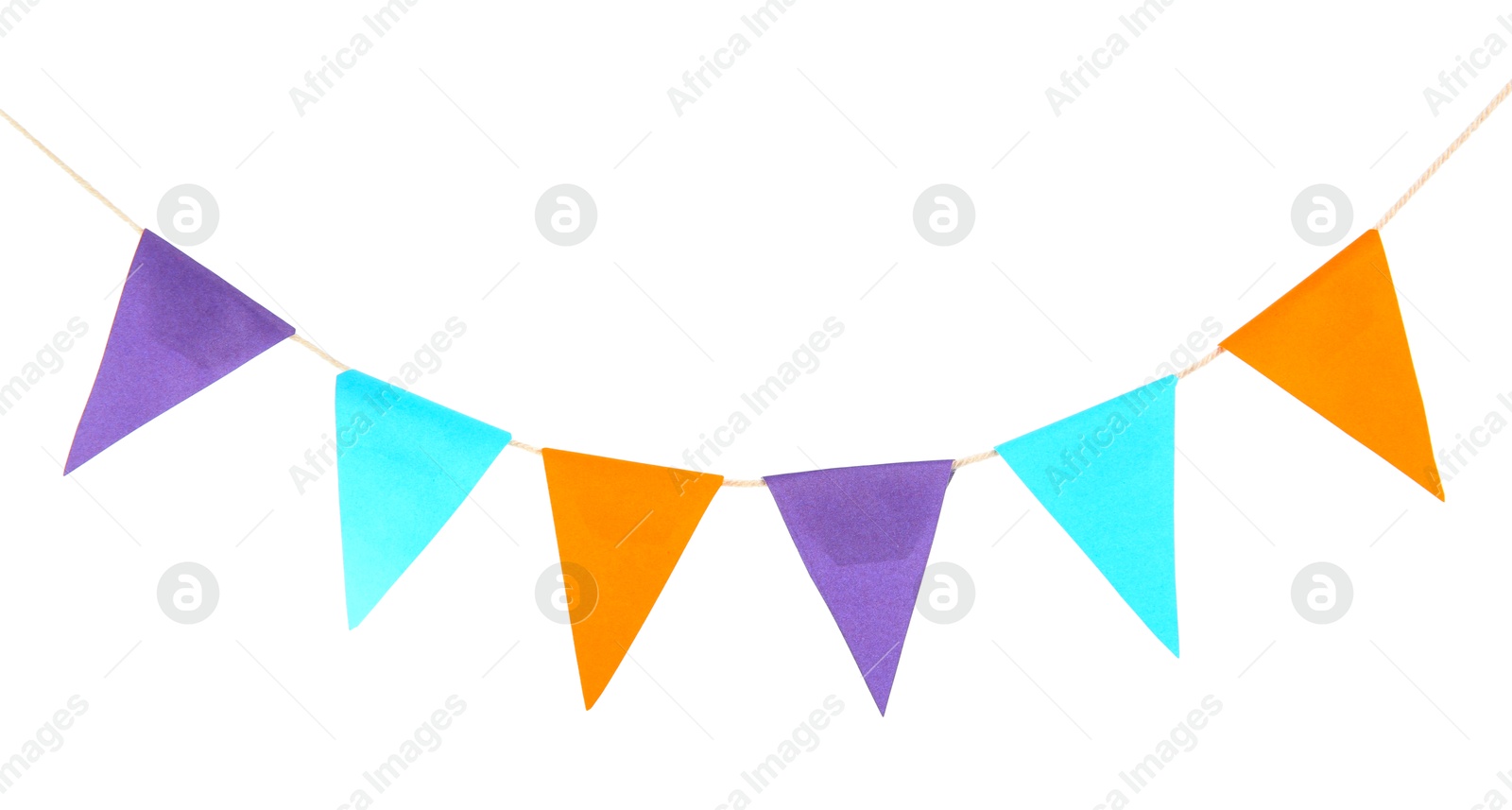 Photo of Colorful party flags isolated on white. Festive decor