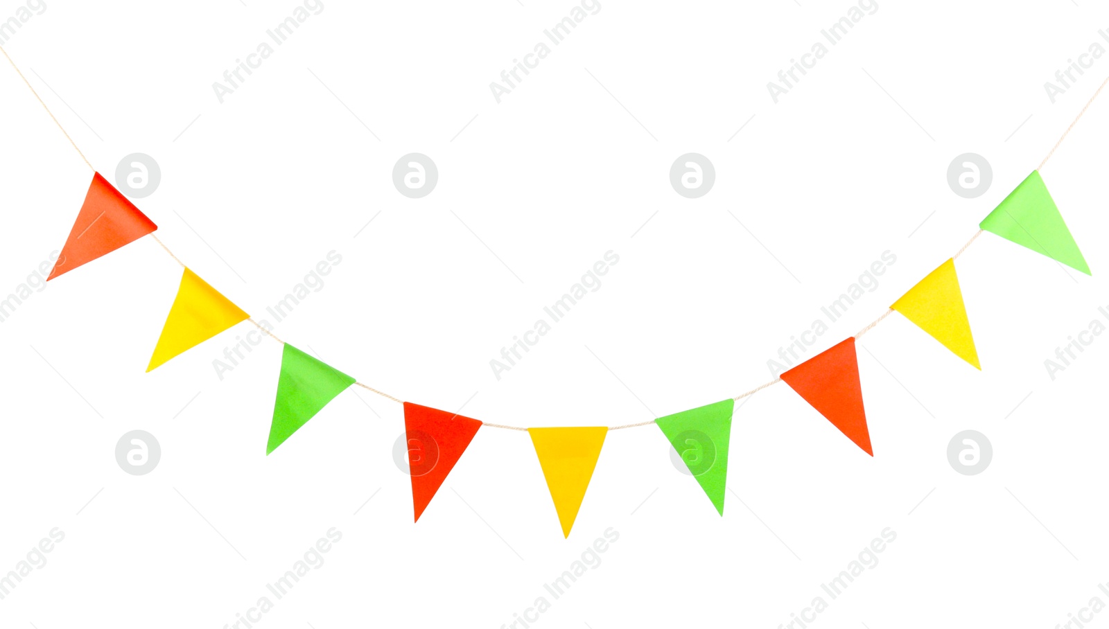 Photo of Colorful party flags isolated on white. Festive decor