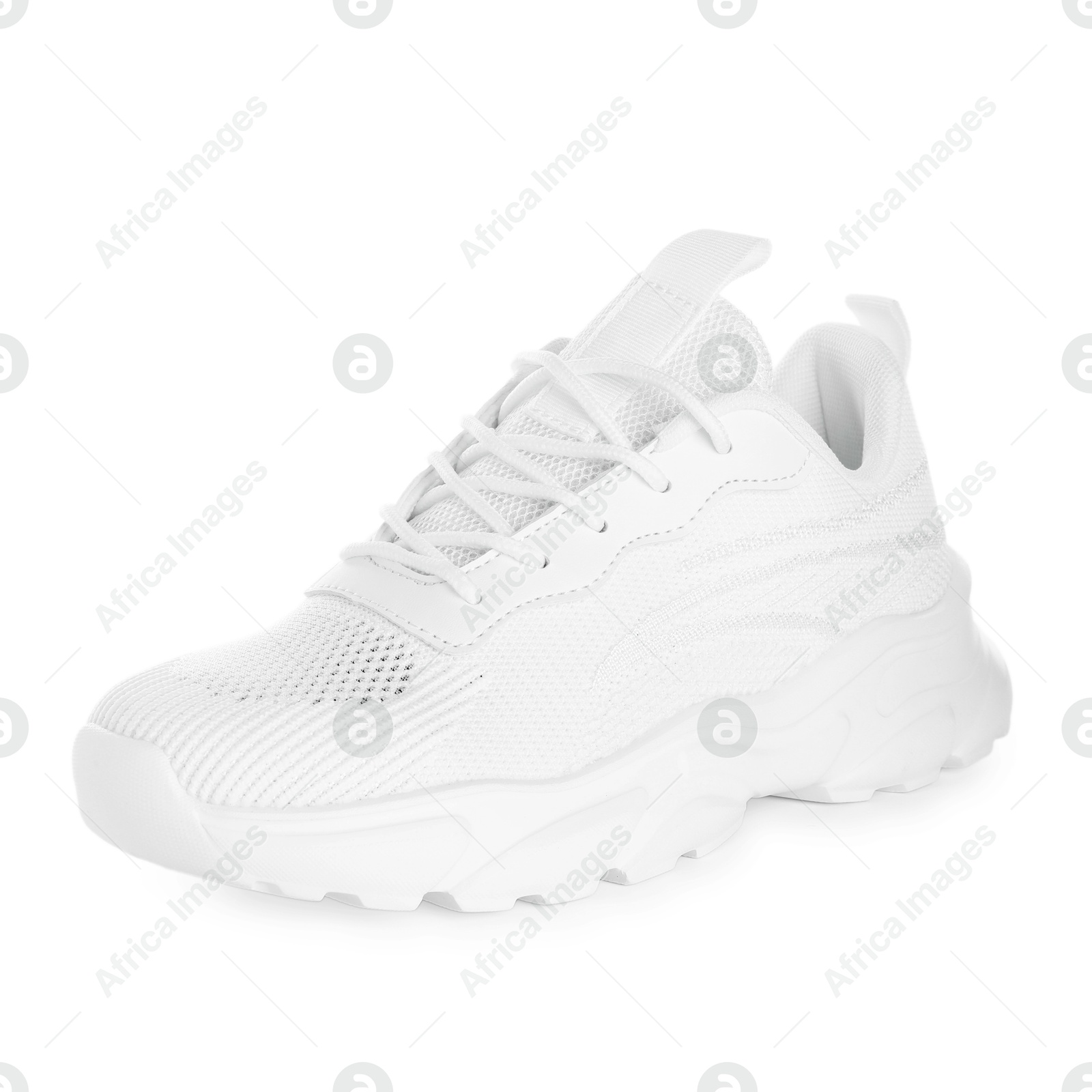 Photo of Pair of stylish sneakers isolated on white