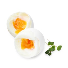 Photo of Delicious soft boiled eggs isolated on white