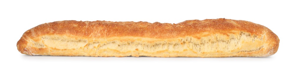 Photo of One freshly baked baguette isolated on white