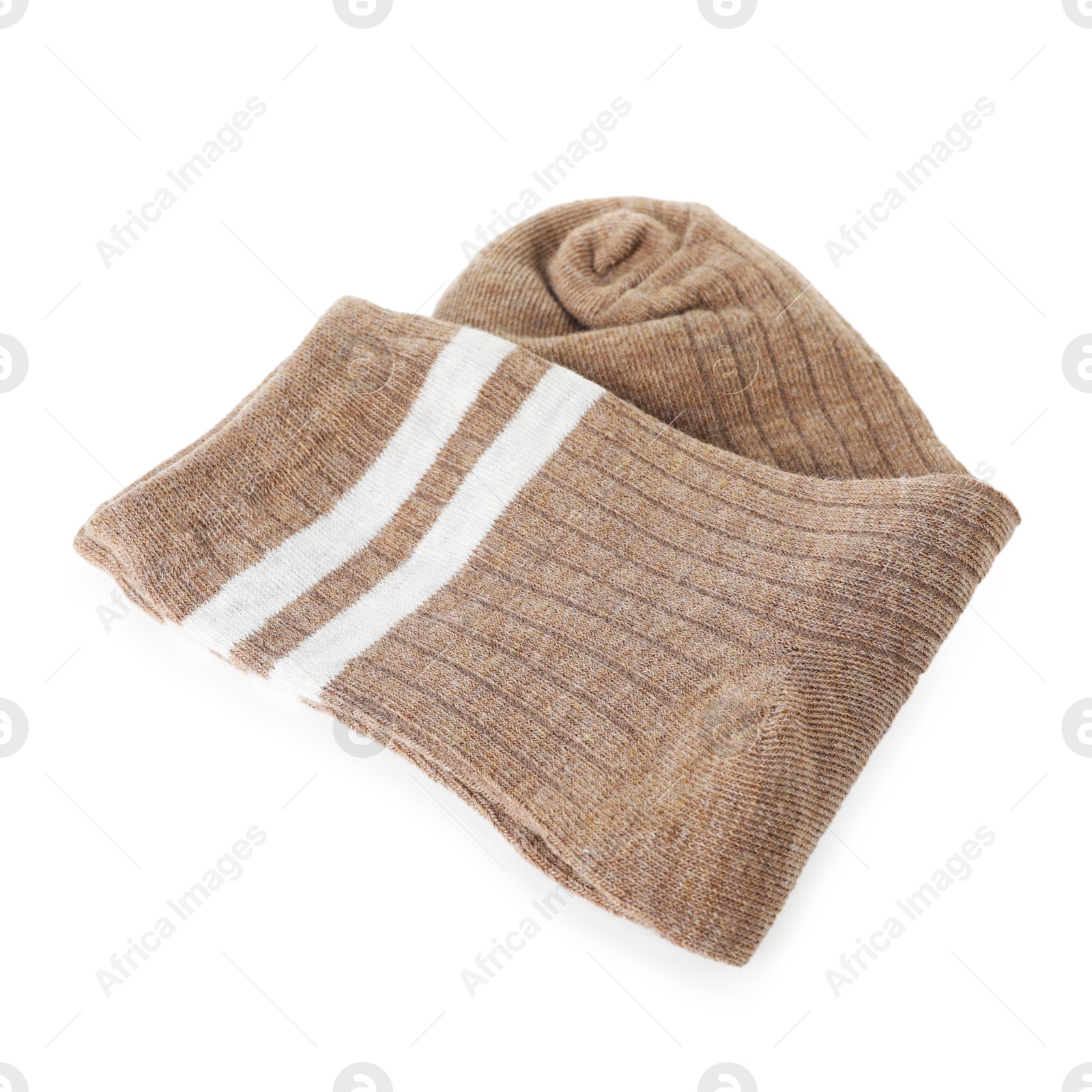 Photo of Pair of soft socks isolated on white, above view