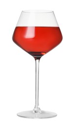 Photo of Red wine in glass on white background