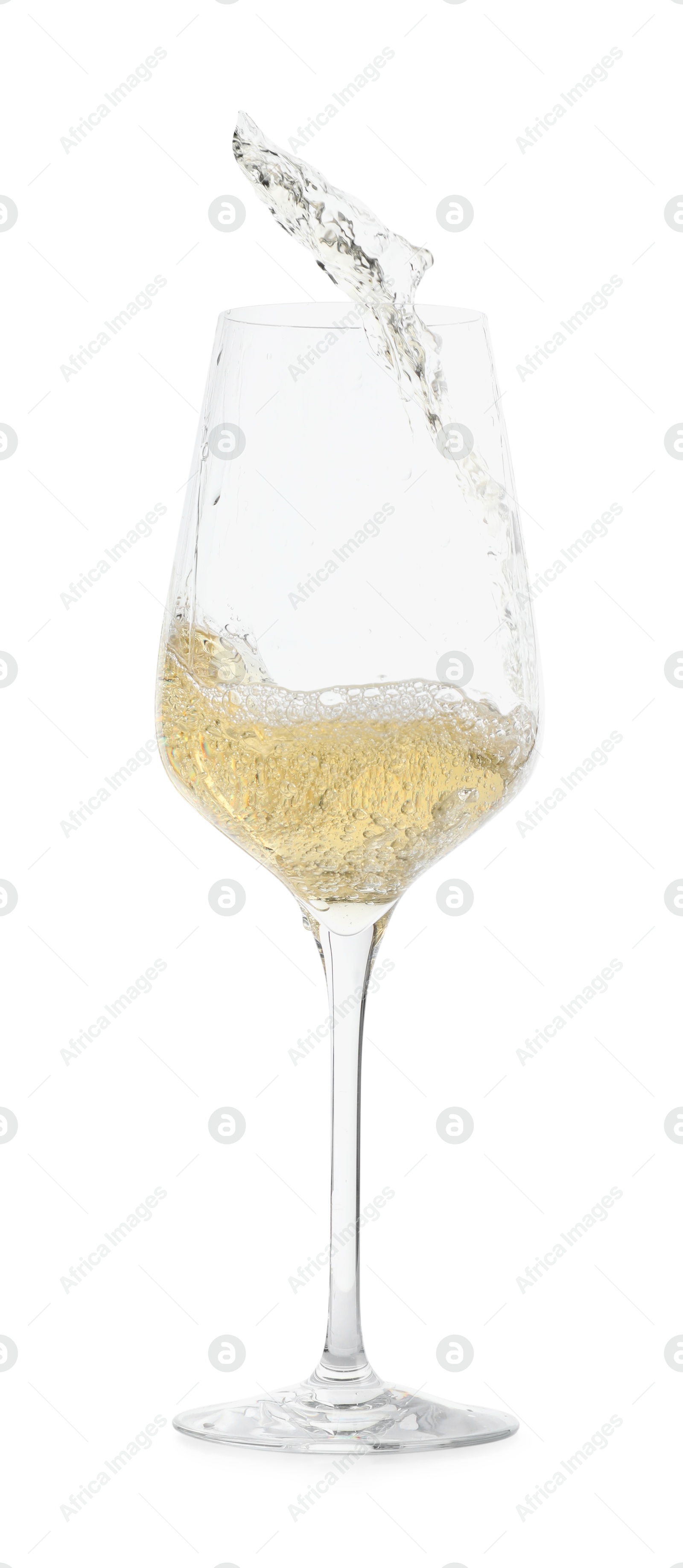 Photo of Pouring wine into glass on white background