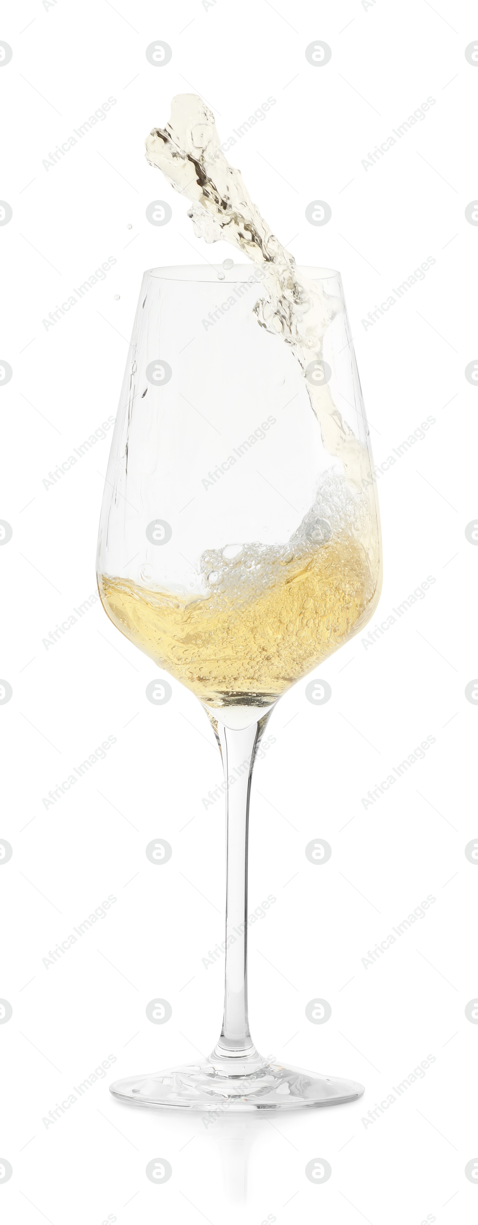 Photo of Pouring wine into glass on white background