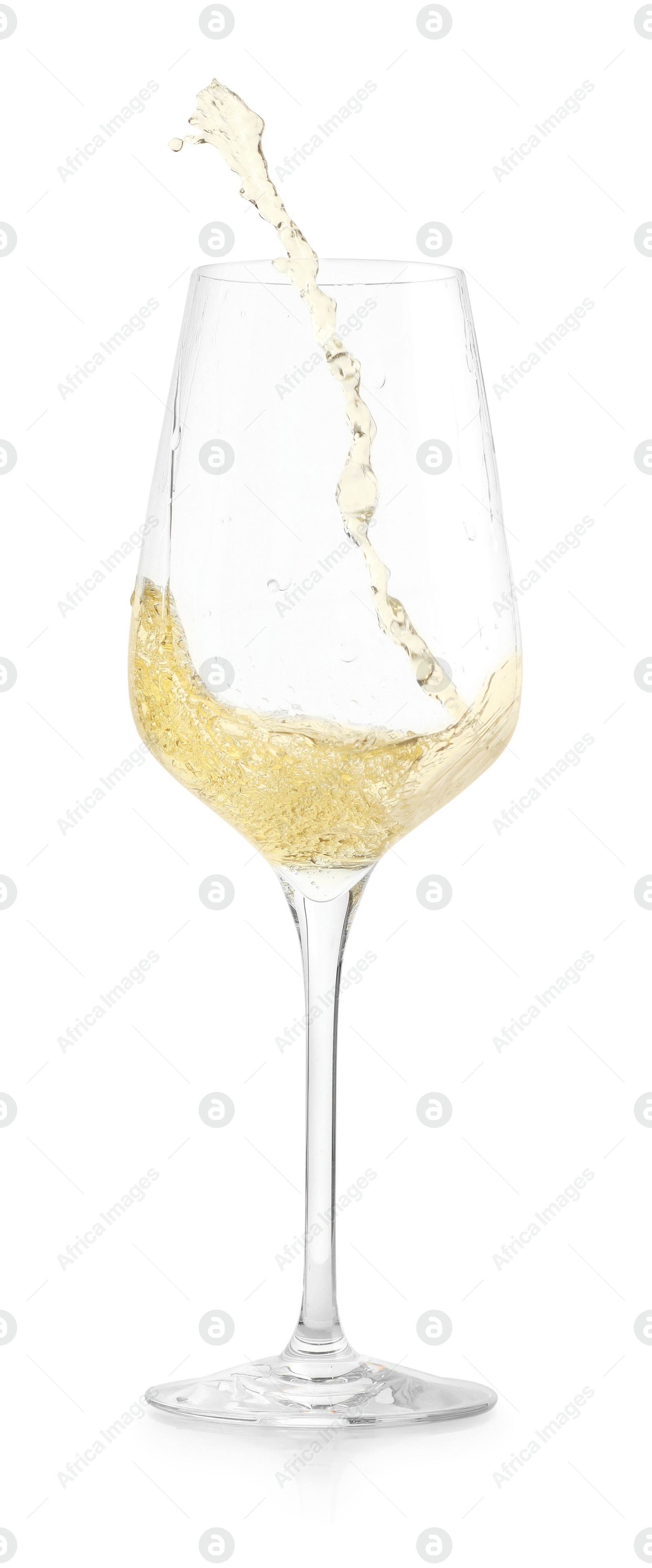 Photo of Pouring wine into glass on white background