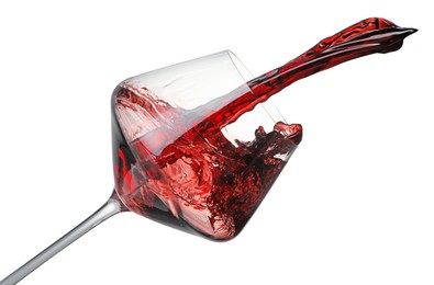 Photo of Pouring wine into glass on white background