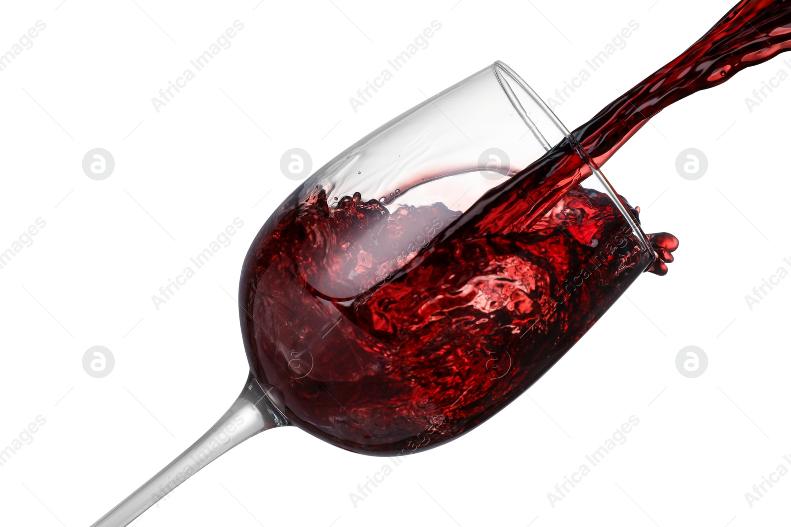 Photo of Pouring wine into glass on white background