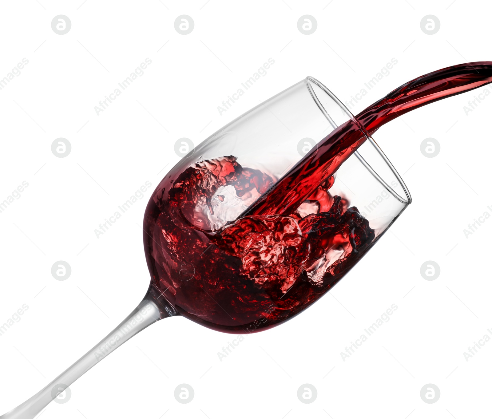 Photo of Pouring wine into glass on white background