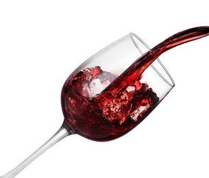 Photo of Pouring wine into glass on white background