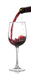 Photo of Pouring wine into glass on white background