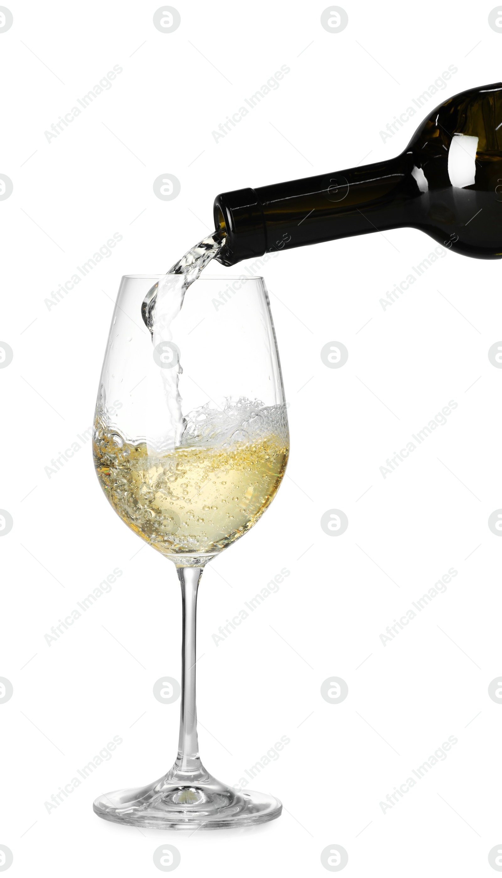 Photo of Pouring wine into glass on white background