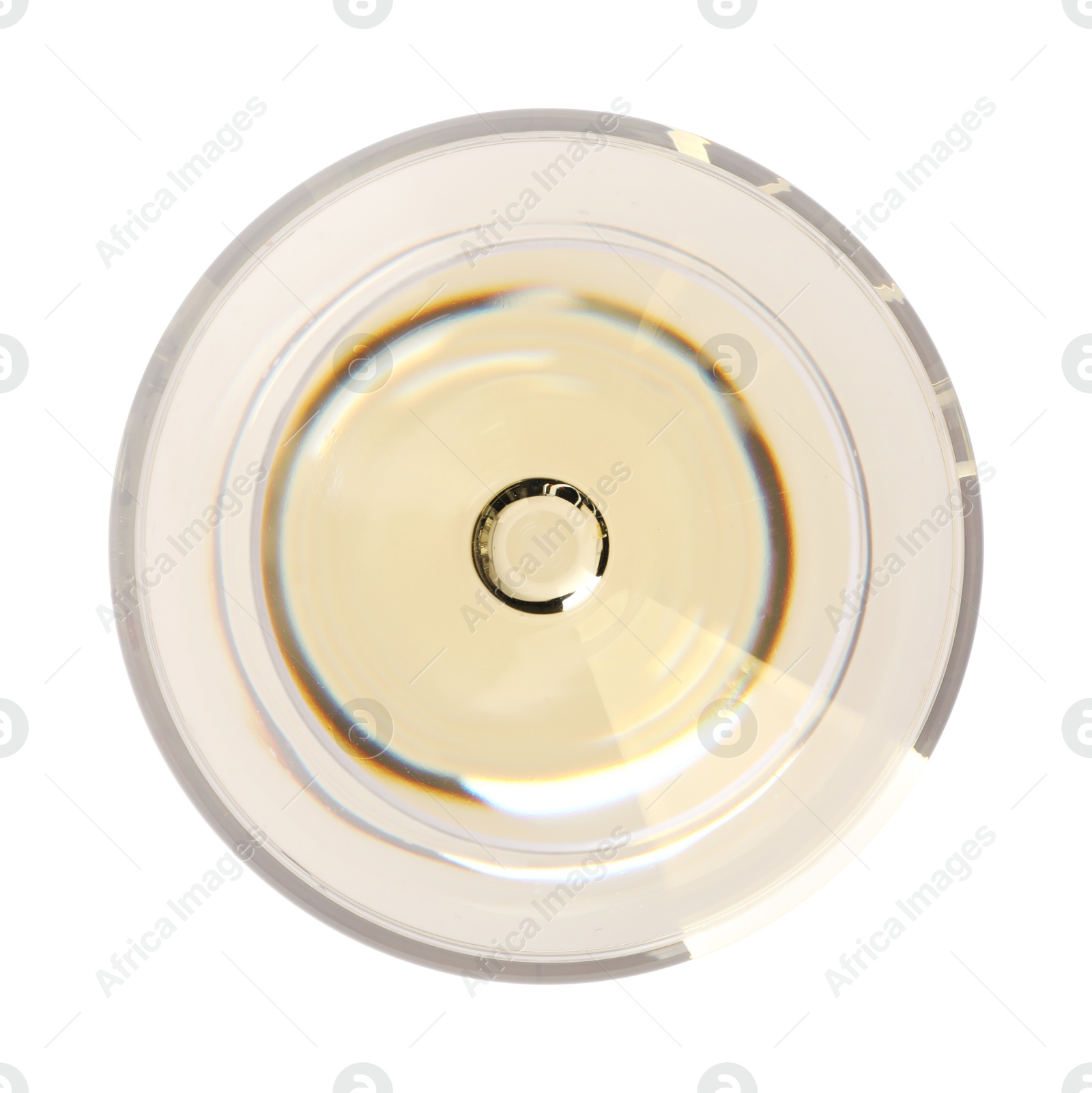 Photo of Wine in glass isolated on white, top view