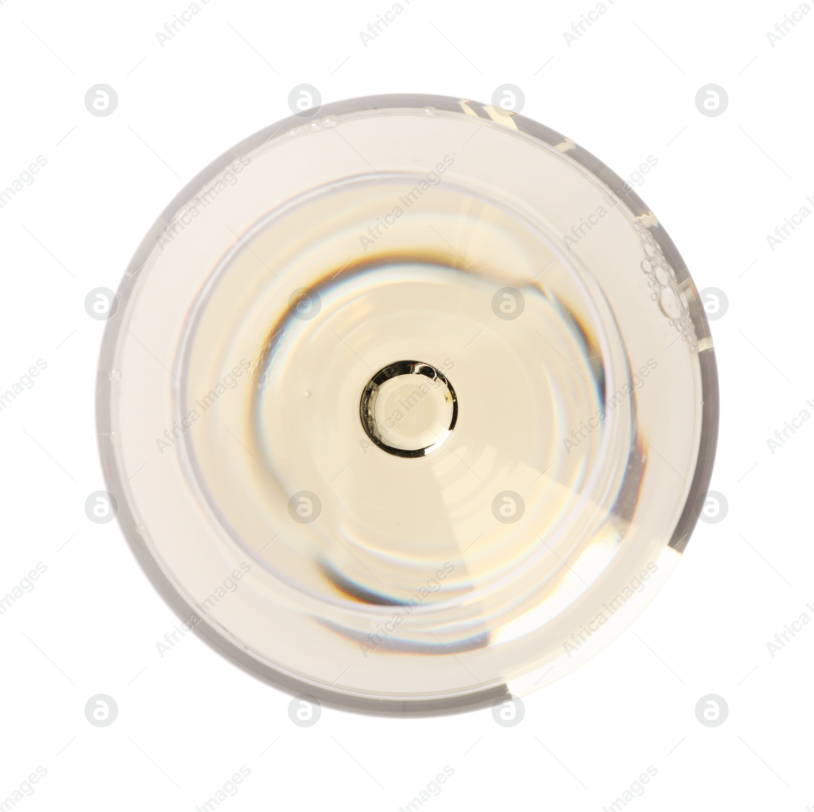 Photo of Wine in glass isolated on white, top view