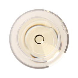 Photo of Wine in glass isolated on white, top view