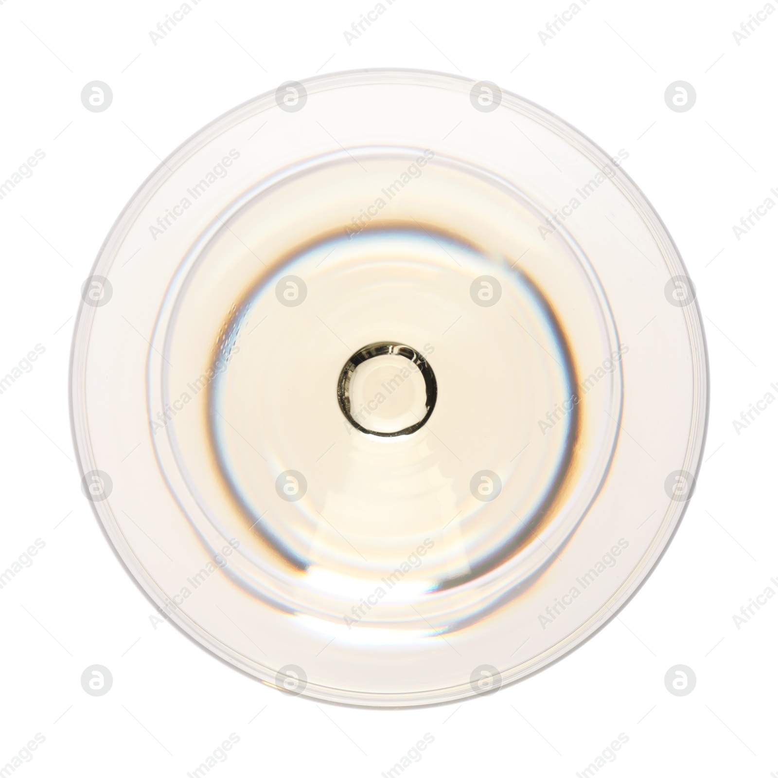 Photo of Wine in glass isolated on white, top view