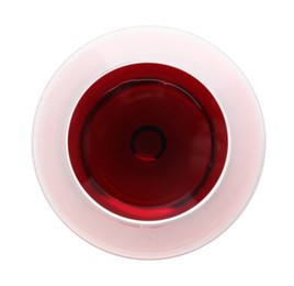 Photo of Red wine in glass isolated on white, top view